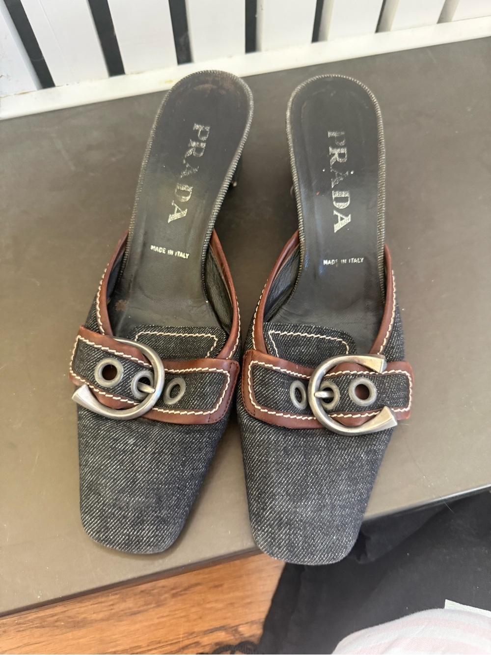 Prada Vintage Prada Black Denim Buckle Mule
Almond Toe Heels Size 39 Y2K